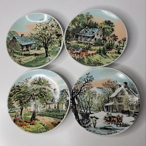 Currier & Ives Four Seasons Ceramic Decorative Saucers Coasters Decor Set of 4